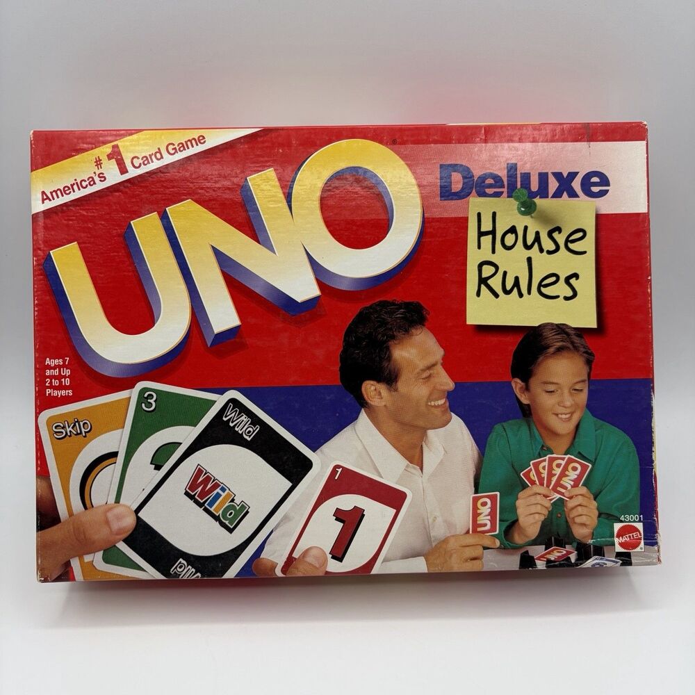 UNO Deluxe Card Game 1993 Complete With Box Tray Score Cards Mattel USA